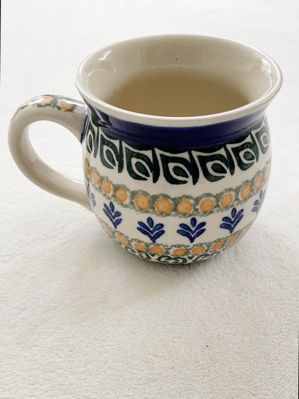 Polish Pottery Bubble Mug Hand Made Poland Floral Pot Belly Crack